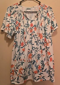 Sara Morgan Woman's Short Sleeve Shirt; Floral Design; Gathered at Top; Size L - Picture 1 of 4