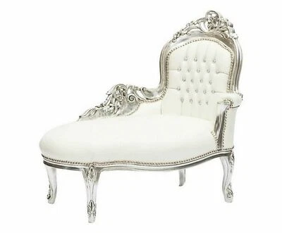 Dormeuse chaise longue in legno foglia argento eco-pelle bianca con inserti  - Immagine 1 di 4