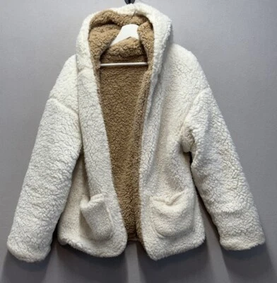 Chaqueta cárdigan abierta con capucha reversible Sherpa Love Tree para mujer blanca/beige talla M Foto 1 de 4