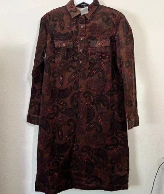 Chadwicks Vintage Long Sleeve Paisley Print Corduroy Dress Size 12T Burgundy Y2K - Image 1 of 4
