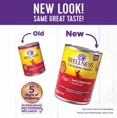 Comida enlatada para gatos Wellness Complete Beef & Chicken Formula sin granos 12,5 oz (12) Foto 1 de 4