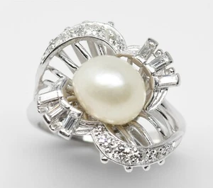 14K Gold Diamond Pearl Ring 6.52g RG0181 - Picture 1 of 6