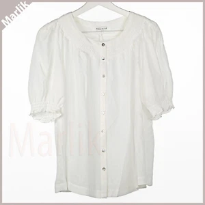 Rose + Olive Semi Sheer White Relaxed Fit Blouse, Button down Short Sleeve, NEW - Picture 1 of 6