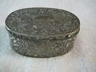 Vintage Used Oval Metal Hinged Trinket Box Blue Lining Made in China