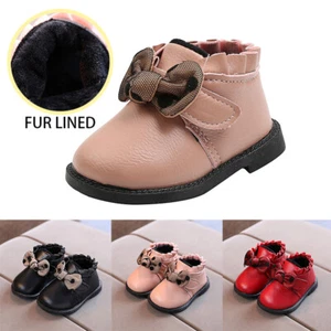 Girls Kids Baby Toddlers Ankle Boots Warm Winter Snow Fur Dress Wedding Shoes UK - Picture 1 of 15