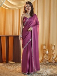 NEW Designer Bollywood Saree Partywear Beads and Stones Pure Chiffon Saree - Picture 1 of 7
