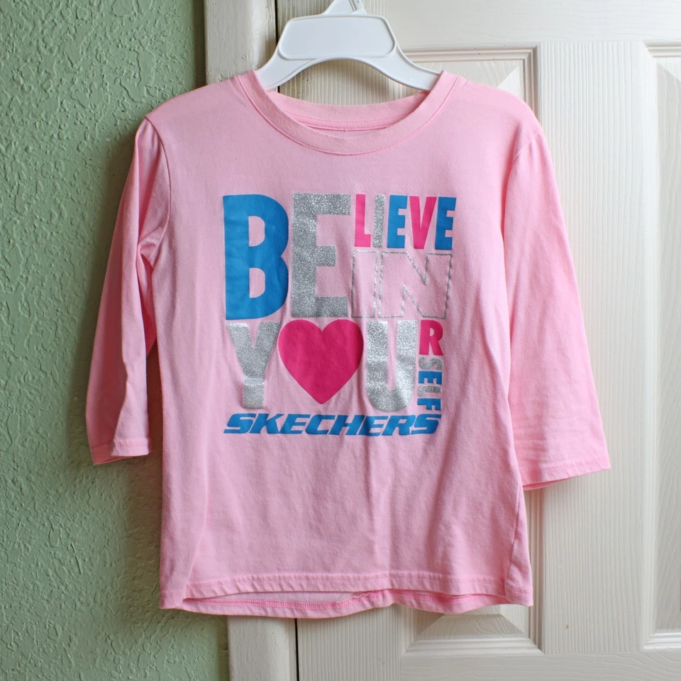 Sketchers Pink Graphic 3/4 Sleeve Pullover Believe In Yourself Girls Size 10-12 - Image 1 of 4