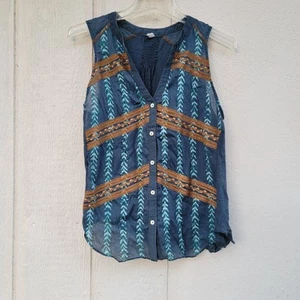 Anthropologie Tiny Sprigstitch Top Blouse Sleeveless Button Down Blue Size Sm - Picture 1 of 5