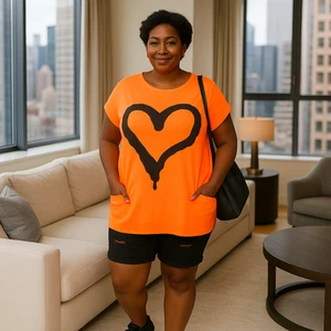 ROCKTHOSECURVES WOMENS TOP LARGE HEART SIDE POCKET TEE PLUS SIZE T-SHIRT - Picture 1 of 65