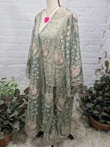 Kimono Torrid 5 Encajes Crochet Granito Verde Malla Boho Nuevo Con Etiquetas - Imagen 1 de 10