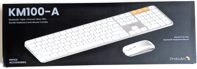 ProtoArc Slim Backlit Bluetooth Keyboard & Mouse for Mac, KM100-A, White Silver - Image 1 of 3