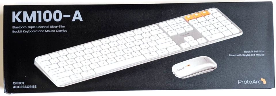 ProtoArc Slim Backlit Bluetooth Keyboard & Mouse for Mac, KM100-A, White Silver - Image 1 of 3