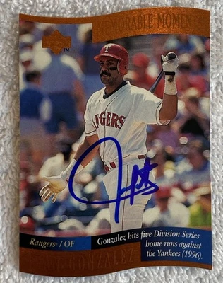 TEXAS RANGERS JUAN GONZALEZ AUTOGRAPH 1997 UPPERDECK MEMORABLE MOMENTS #7/10 - Image 1 of 2