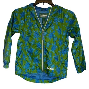 Kids L.L. Bean Size 8 Discovery Rain Jacket Green Blue Turtle Outdoor - Picture 1 of 9