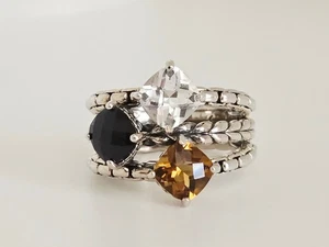 JAI John Hardy Sterlingsilber dreifach schwarz klar & orange Edelsteine Ring Größe 10 - Bild 1 von 11