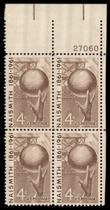 US Scott # 1189, Naismith : Basketball, Plate Block of (4) 1961 4¢ Stamps, MNH - Picture 1 of 1