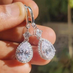 10 Ct Treated Certified White Diamond Solitaire Dangler Earrings In 925 Silver - Picture 1 of 7