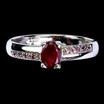 925 Sterling Silver Ring Oval Ruby 6x4mm Rhodolite Garnet Gemstone Jewelry Sz 7 - Image 1 of 4