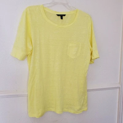 Top de lino Banana Republic bolsillo para mujer talla L amarillo cuello redondo mangas cortas  Foto 1 de 4