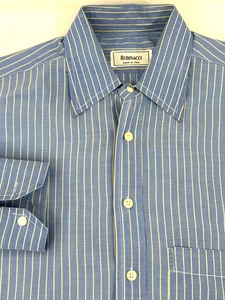 Camisa de Vestir Rubinacci Para Hombre Talla 15.5 Azul Rayas Manga Larga Algodón Hecha en Italia - Imagen 1 de 9