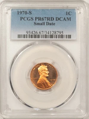 1970-S PROOF LINCOLN CENT, SMALL DATE - PCGS PR-67 RD DCAM, TOUGH DEEP CAMEO - Image 1 of 3