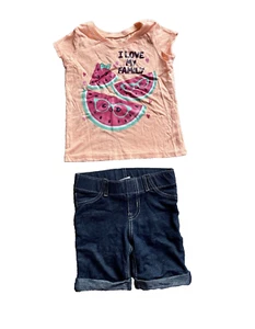 Watermelon Girls Shirt 3T Toddler Denim Shorts I Love My Family  - Picture 1 of 9