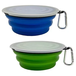 2 Pack Large Portable Collapsible Dog Bowl Water Feeding Bowls with Lids - Picture 1 of 6