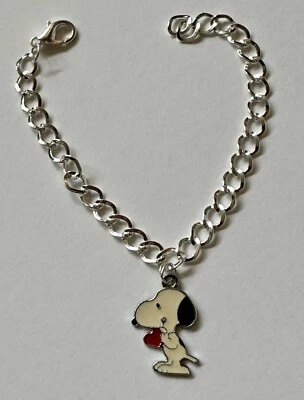 BRAZALETE SNOOPY HOLD CORAZÓN ROJO ESMALTE METAL ENCANTO 1" 7-8" Foto 1 de 2