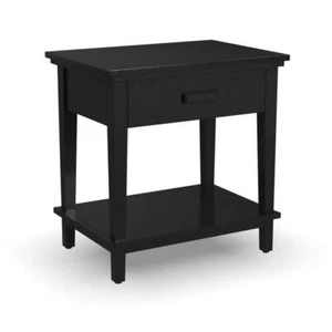HOMESTYLES Open Storage Nightstand 24" H X 22" W, Oak Park 1-Drawer Black Wood - Picture 1 of 9