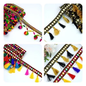 Beaded Fringe Scalloped Multicolour Vintage  Trim Ribbon Sewing on Edging 1 Mtr - Picture 1 of 16