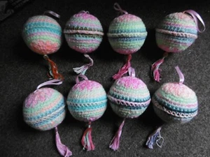 LOT OF 8 HANDMADE CROCHETED XMAS TREE DECORATIONS BAUBLES UNUSED ON TREND - Picture 1 of 2