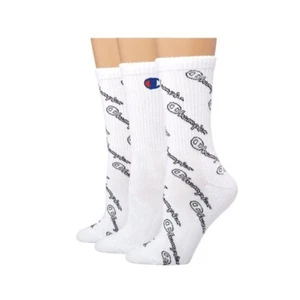 Champion Crew Socks White Logo 3 Pair Arch Support Keep Dry Women's Size 5-9 NWT - Picture 1 of 1