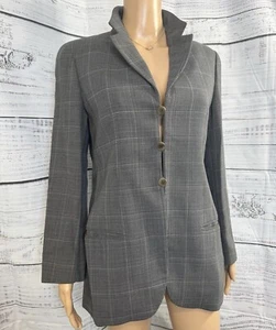 Giorgio Armani Borgonuovo 21 Glen Plaid Wool Funnel Collar Blazer IT42 US6 VTG - Picture 1 of 23