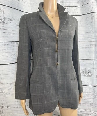 Blazer Giorgio Armani Borgonuovo 21 Glen Cuello Embudo Lana Cuadros IT42 US6 DE COLECCIÓN Foto 1 de 4