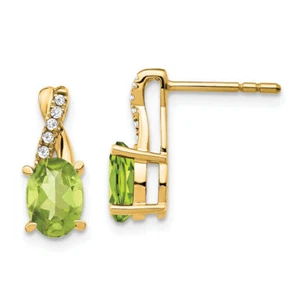 14K Solid Yellow Gold Peridot Diamond Earrings - Picture 1 of 5