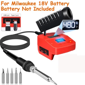 Electric Soldering Iron with USB & Type-C for Milwaukee 18V Battery Station - Picture 1 of 12