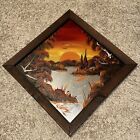 Vintage Acrylic Painted Mirror  Sunset Over The Lake Woods Cabin Decor