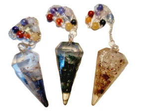 Set 3 Stück Orgon Orgonit Pendel 7 Chakra aus Halbedelstein Splittern - Bild 1 von 6