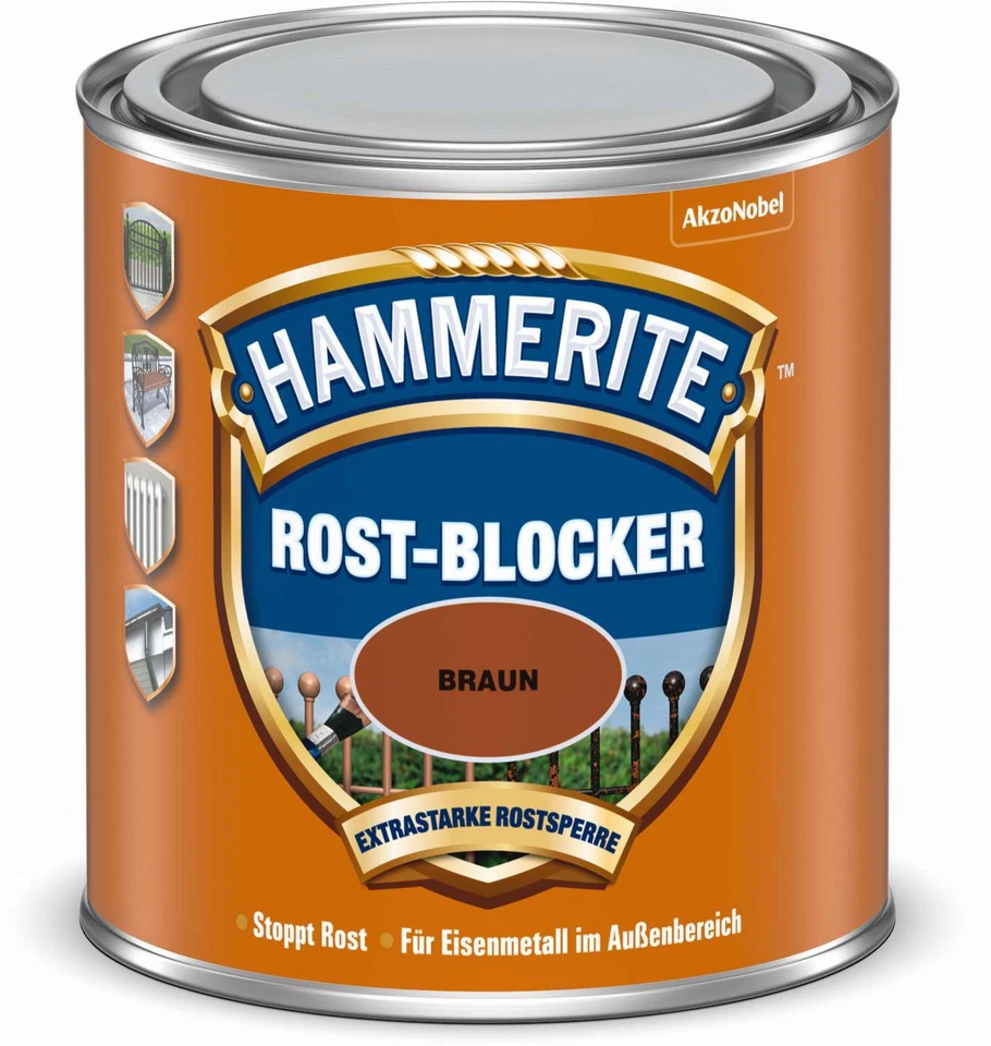 Hammerite ROST BLOCKER hochwirksam für Eisenmetall Außen Rostschutz BRAUN 250 ml - Bild 1 von 1