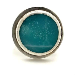 Vintage Sterling Signed 925 JWL Jennifer Wagner Round Chalcedony Ring Band sz 7 - Picture 1 of 8