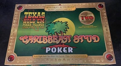 Caribbean Stud Poker Home Casino Juego Completo Dos Caras Fieltro, Fichas y Cartas Foto 1 de 4