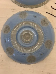 Vintage 1950s Frosted Blue Glass Round Ceiling Light Shade ~ 3 Hole ~ 10” Dia - Picture 1 of 4