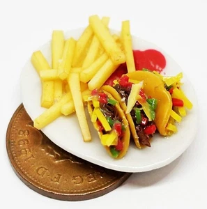 Dolls House Tacos and Chips on a Ceramic Plate 1:12 Scale Sharing Food tumdee - Picture 1 of 2