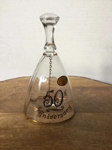 Vintage Lotus 22 Karat 50th Anniversary Clear Glass Hand Dinner Decor Bell 4” - Picture 1 of 3