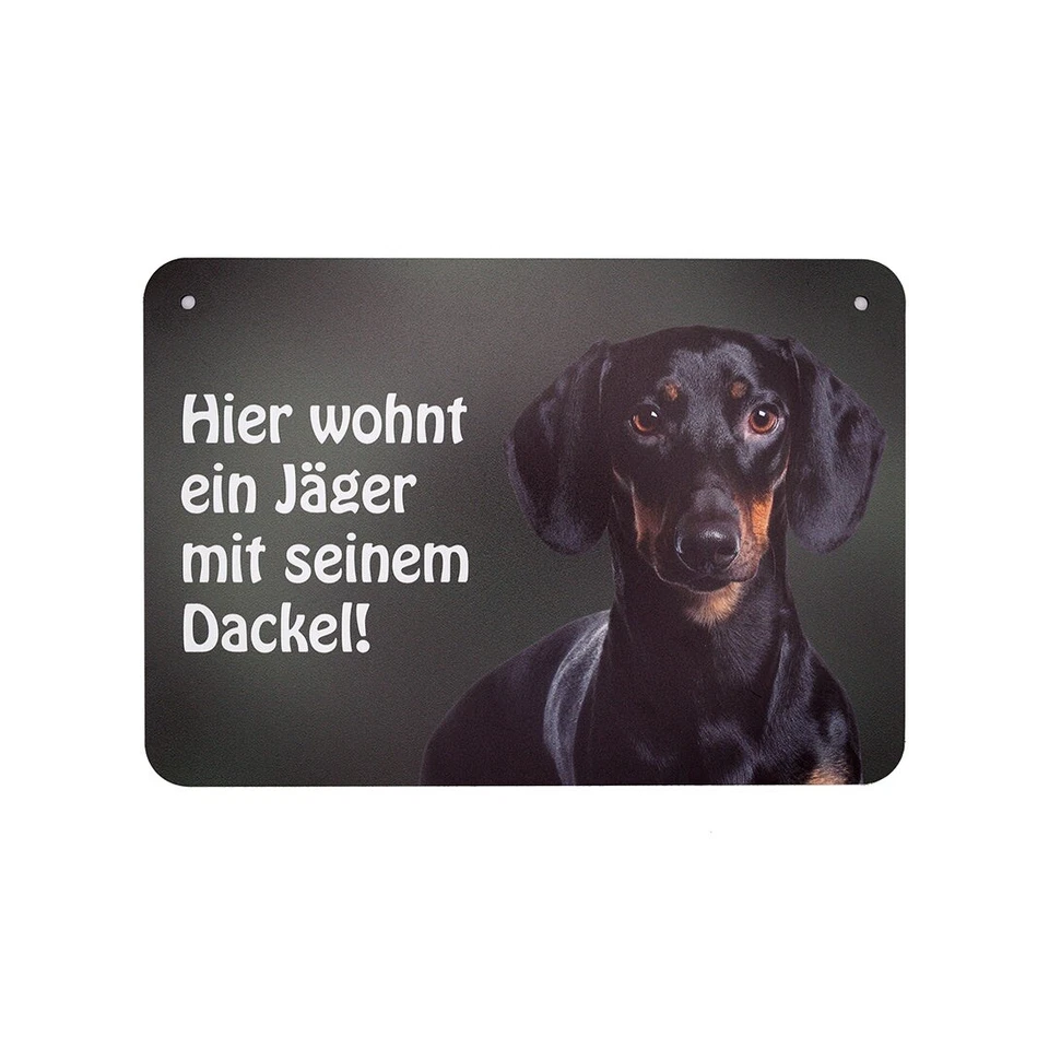 Dackelschild - Kurzhaardackel "Hier wohnt ein Jäger mit seinem Dackel!" - Bild 1 von 4