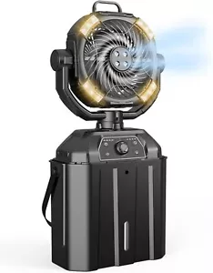 Misting Fan Portable Rechargeable w/Remote Control LED Light 11L Bucket & Timer - Picture 1 of 7