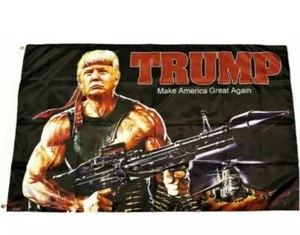 Bazuca Donald Trump Rambo 3x5 ft bandera polietileno presidente haz que Estados Unidos vuelva a ser grande - Imagen 1 de 1