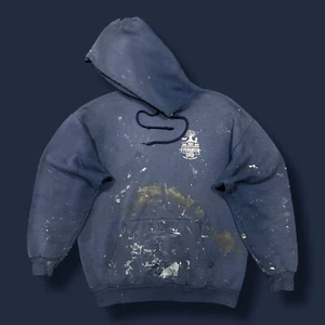 Thrashed Hoodie Paint Splatter y2k Pullover Hooded Sweatshirt Size Large Blue - Picture 1 of 11
