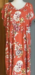 A:Glow Women’s Maternity Shift Dress Sz L Orange Floral Rayon Short Sleeves NWT - Picture 1 of 12