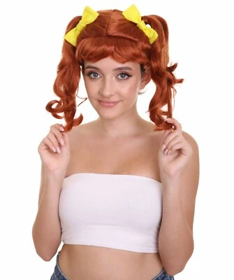 Women's Gabby Shoulder Length Red Head Pigtails with Yellow Ribbon Wig HW-6708 - Image 1 of 4